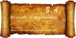 Bircsák Antonietta névjegykártya